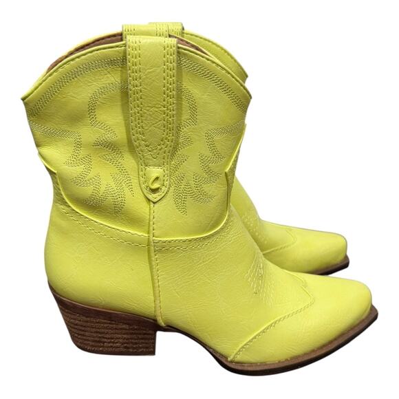 Circus Sam Edelman Josephina Western Boot Yellow 5.5 Ankle Heeled Cowboy Boho - Picture 4 of 9